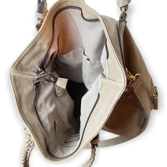 Hibou Tan Shoulder/Crossbody Bag with Braid &  Zipper Details - Picture 9 of 16